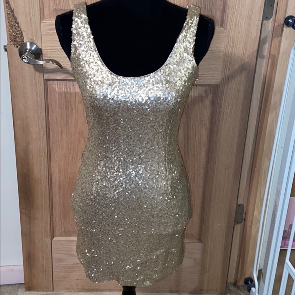 Tobi Gold Sequence Short Dress